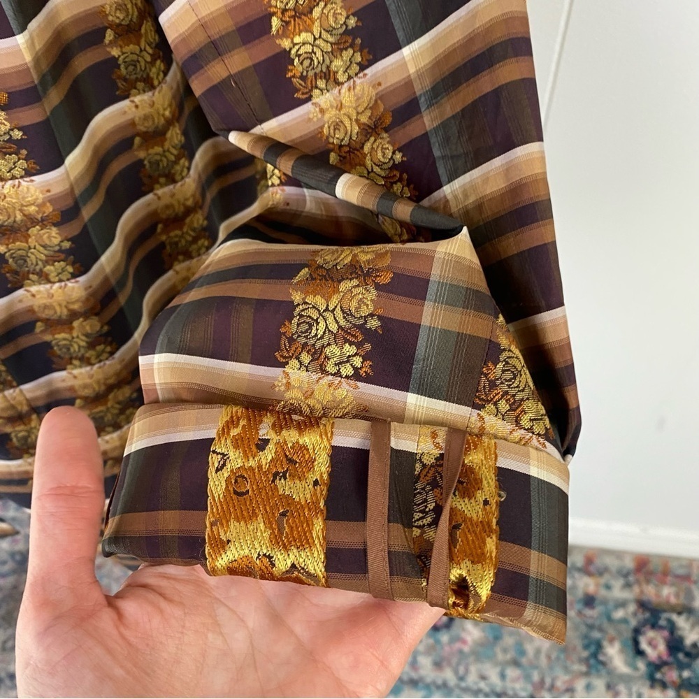 Austin Reed 70s VTG Plaid Paisley Print Button Up Blouse Size 16W Brown Gold - Picture 11 of 14